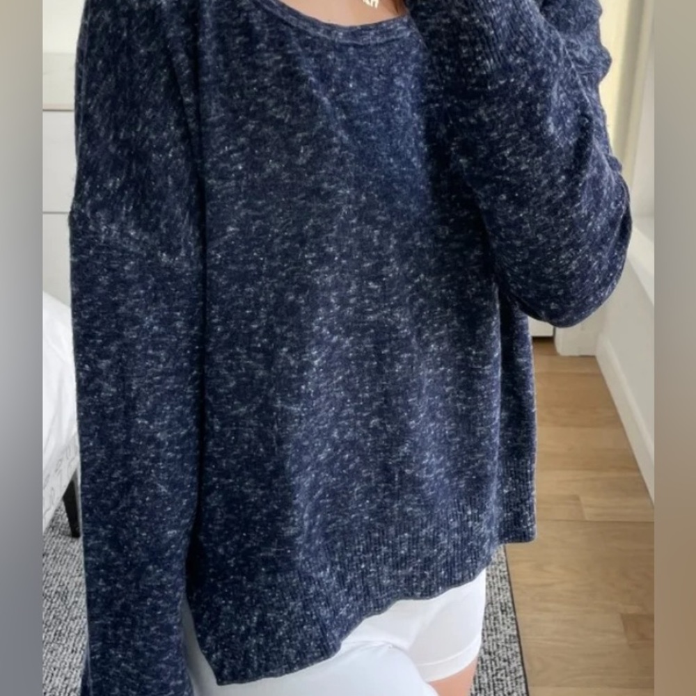 Rag & Bone/Knit Scoop Neck Lightweight, Dk Blue Marled Low-High, Side Split, S - Picture 7 of 11